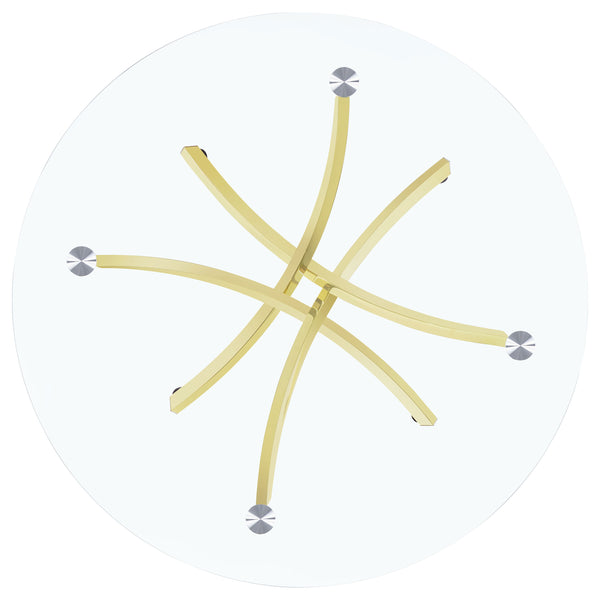 English Elm Orlette Modern Brass Glass Top Dining Table — Clear Tempered Glass Surface, Sturdy Metal Legs, Chic Centerpiece B062S00664