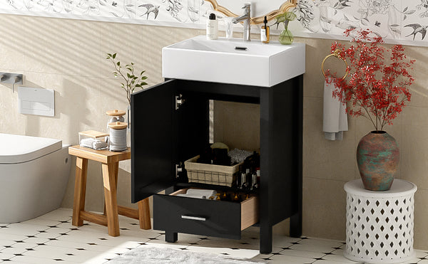 English Elm 20.28'' 20.28" Modern Bathroom Vanity with Ceramic Sink, Solid Wood Frame, Soft-Close Drawer & Cabinet - Space-Saving Design Black N729P277755B