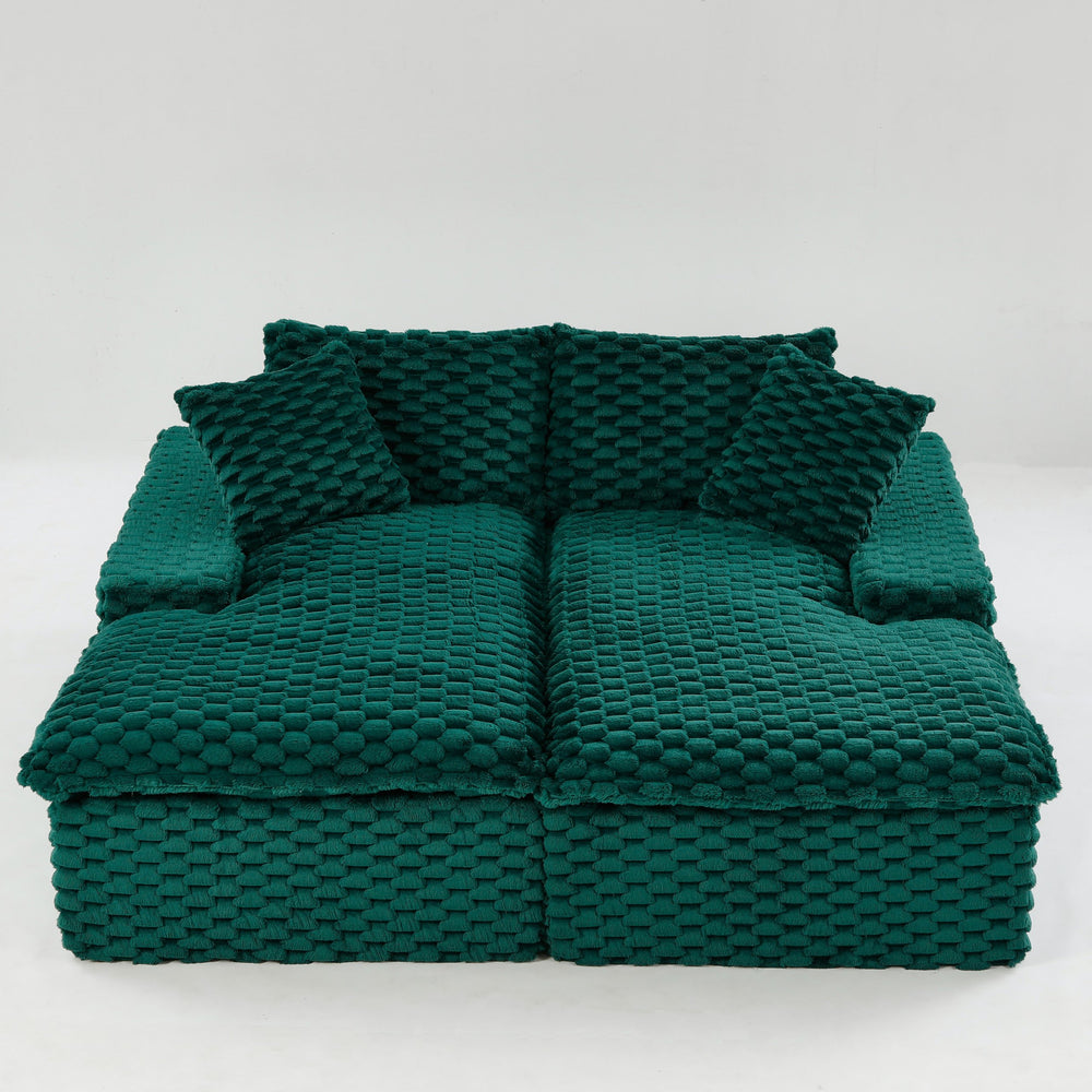 English Elm Green Turtle Velvet Double Chaise Lounge - Cozy & Multifunctional Sofa For Relaxing Or Socializing W3371S00042