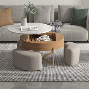 English Elm Vita Modern 31.5" Round Lift-Top Coffee Table Set with Iron Legs and Storage Shelves, Stylish Brown B341S00044