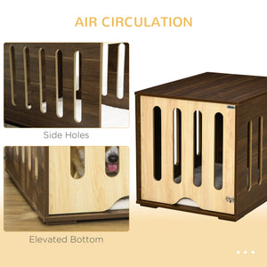 English Elm PawHut Modern Dog Crate End Table with Removable Sliding Door, Foam Cushion, Lock, Indoor Pet Haven Brown W2225P217302