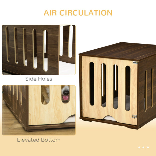 English Elm PawHut Modern Dog Crate End Table with Removable Sliding Door, Foam Cushion, Lock, Indoor Pet Haven Brown W2225P217302