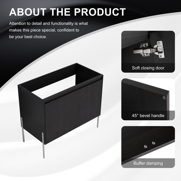 English Elm 36" Freestanding Bathroom Vanity Cabinet, Slim 37x21x6.3" Storage Console with Soft-Close Doors, KD Package Excluding Sink W1972P243177