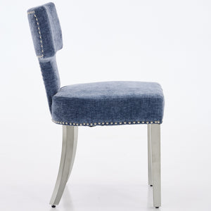 English Elm Mid Century Modern Dining Chairs with Copper Nail Trim, Plush High-Density Foam Seats, Brushed Steel Legs Blue W1143P314901