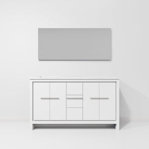 English Elm White Double Bath Vanity With Quartz Top & Large Mirror - Stylish Storage Solution For Modern Spaces B2731S01497-GIGA