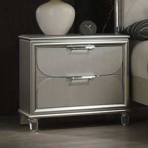 English Elm Contemporary Glam Nightstand with Acrylic Handles and Embossed Panels, Felt-Lined Drawer, Dovetailed Craftsmanship Silver 33 L x 21 W x 28 H B2741P351978