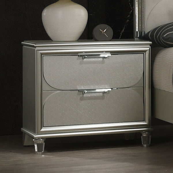 English Elm Contemporary Glam Nightstand with Acrylic Handles and Embossed Panels, Felt-Lined Drawer, Dovetailed Craftsmanship Silver 33 L x 21 W x 28 H B2741P351978
