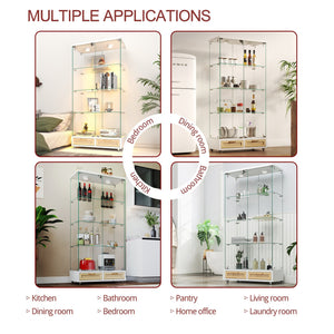 English Elm Modern Glass Display Cabinet With Led Lighting, Lockable Drawers, And Adjustable Shelves For Home Décor W241S00059