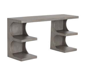 Sunpan Catrine Desk - Handcrafted Mid-Century Modern Design with Unique Curves and Artisan Shelving Elements Grey