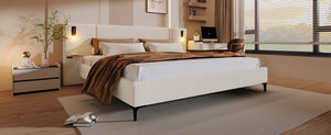 English Elm Christopher Knight Home® - Chic Boucle Upholstered Bed With Integrated Lighting & Shelves, Modern White Design, Queen Size N769P264793Q