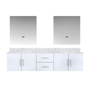 English Elm Glossy Double Bath Vanity 80" Wide With Carrara Marble Top & 30" Led Mirrors For Modern Elegance B2731S00835