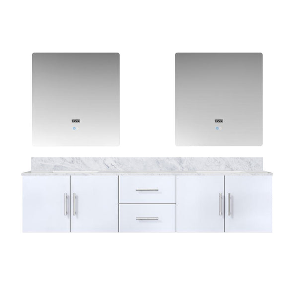 English Elm Glossy Double Bath Vanity 80" Wide With Carrara Marble Top & 30" Led Mirrors For Modern Elegance B2731S00835