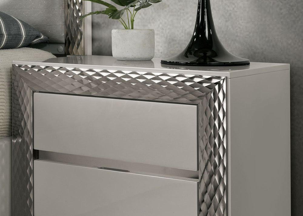 English Elm Glam Nightstand with Silver Molding Plinth Base Felt Drawer and Glass Shelf B2741P435909