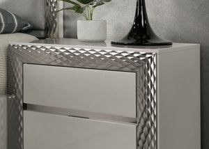 English Elm Glam Nightstand with Silver Molding Plinth Base Felt Drawer and Glass Shelf B2741P435909