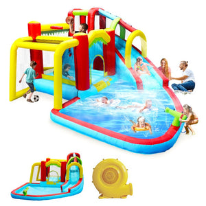 English Elm 7 in 1 Inflatable Backyard Water Park with Slide Splash Pool Climbing Wall and Bouncer W167790010