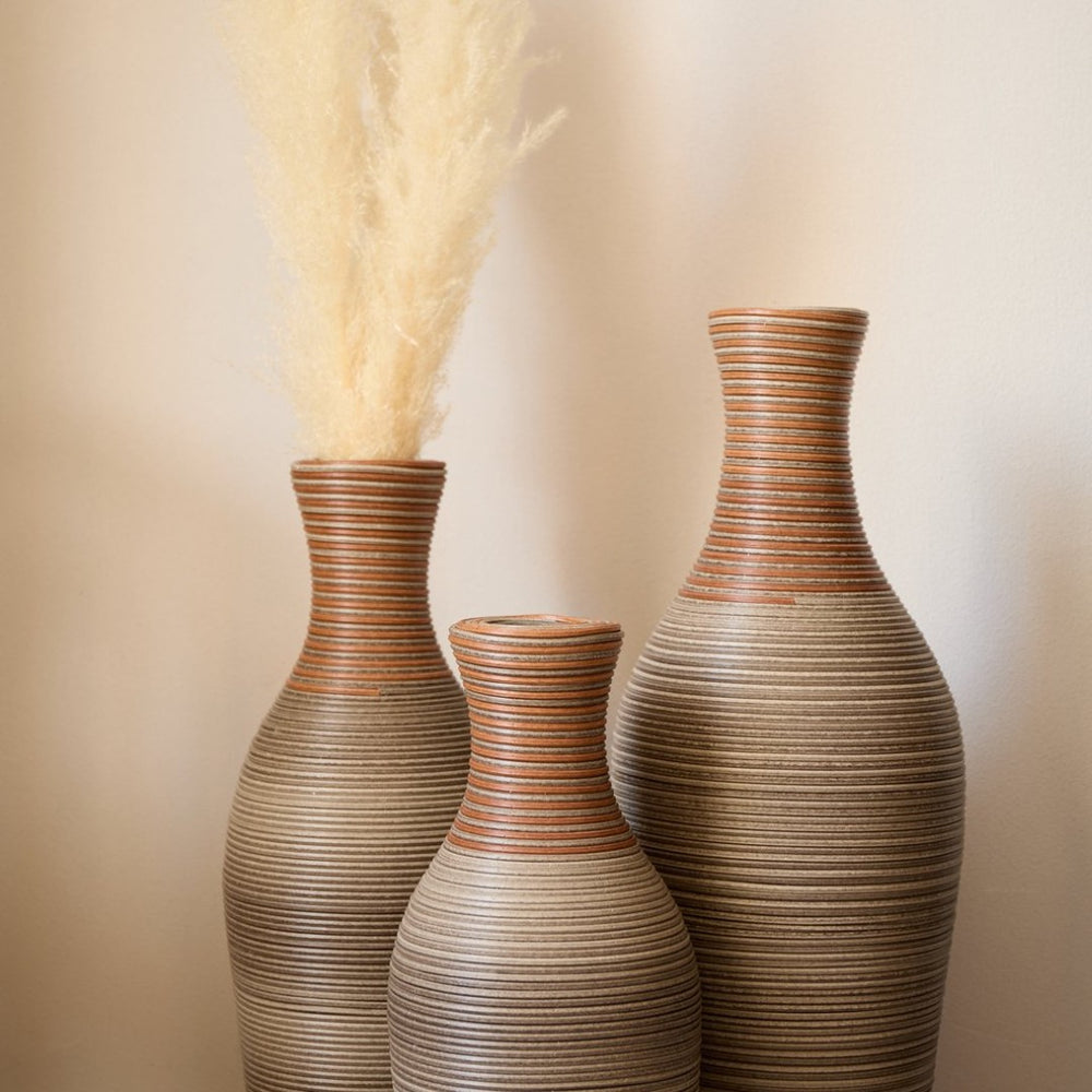 English Elm Desktop Brown Pvc Floor Vase Set of 3 Graduated Sculptural Pieces for Modern Entryways W2796P261491