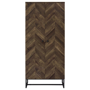 English Elm Gunderson Rustic Oak Tall 8-Shelf Accent Cabinet with Gunmetal Frame – Chevron Pattern Storage Tower B062P351427