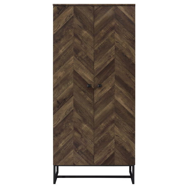 English Elm Gunderson Rustic Oak Tall 8-Shelf Accent Cabinet with Gunmetal Frame – Chevron Pattern Storage Tower B062P351427