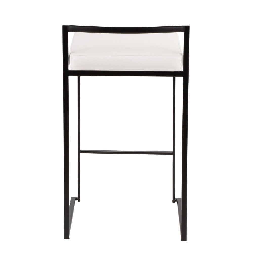 English Elm Fuji 26" Stackable Counter Stool Set Of 3 With Black Metal Frame & White Faux Leather Cushion B202P221998