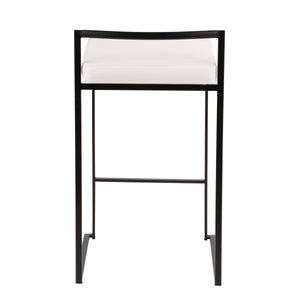 English Elm Fuji 26" Stackable Counter Stool Set Of 3 With Black Metal Frame & White Faux Leather Cushion B202P221998