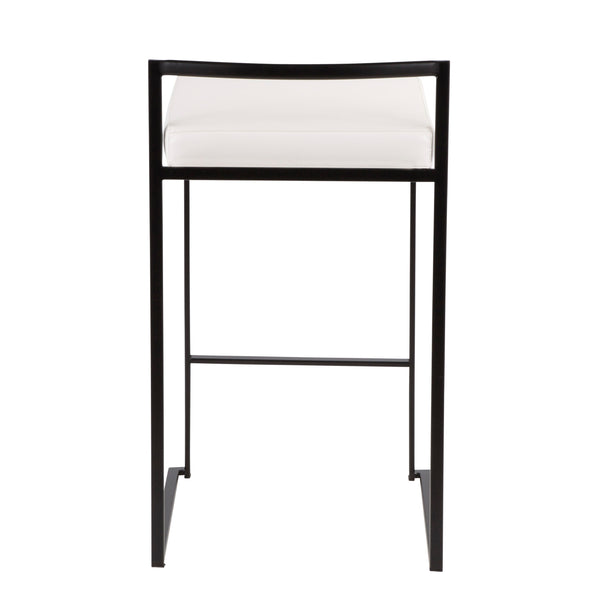English Elm Fuji 26" Stackable Counter Stool Set Of 3 With Black Metal Frame & White Faux Leather Cushion B202P221998
