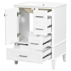 English Elm 24" Olive Bathroom Vanity Solid Wood Frame Ceramic Sink Gold Hardware Soft Close White N729P373276K