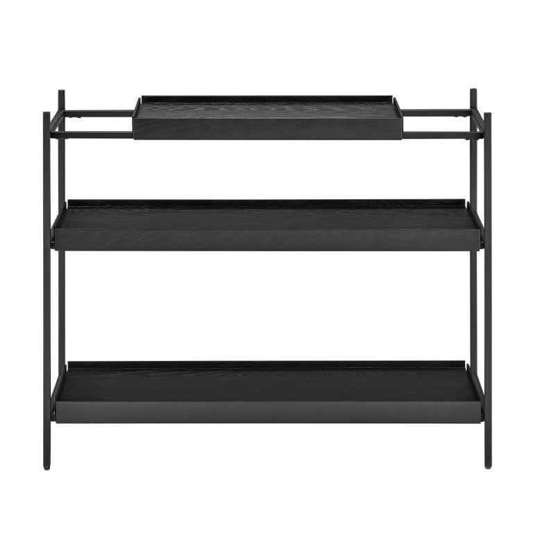 EuroStyle Kumla Three Tier Shelving Unit with Matte Steel Frame and Oak Veneer for Modern Spaces Complete Unit 31130BLK-KIT