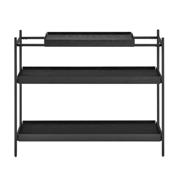EuroStyle Kumla Three Tier Shelving Unit with Matte Steel Frame and Oak Veneer for Modern Spaces Complete Unit 31130BLK-KIT