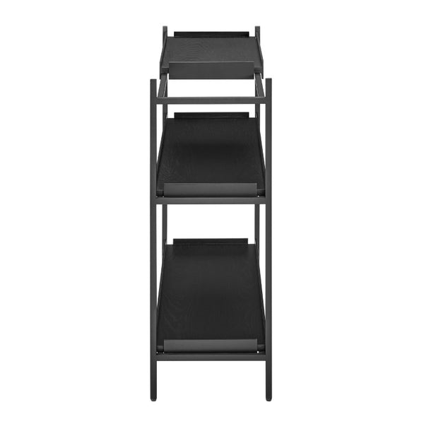 EuroStyle Kumla Three Tier Shelving Unit with Matte Steel Frame and Oak Veneer for Modern Spaces Complete Unit 31130BLK-KIT