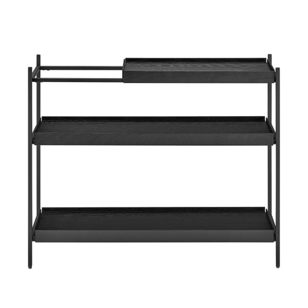 EuroStyle Kumla Three Tier Shelving Unit with Matte Steel Frame and Oak Veneer for Modern Spaces Complete Unit 31130BLK-KIT