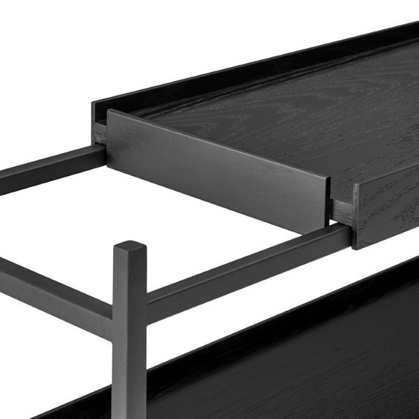 EuroStyle Kumla Three Tier Shelving Unit with Matte Steel Frame and Oak Veneer for Modern Spaces Complete Unit 31130BLK-KIT