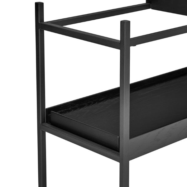 EuroStyle Kumla Three Tier Shelving Unit with Matte Steel Frame and Oak Veneer for Modern Spaces Complete Unit 31130BLK-KIT