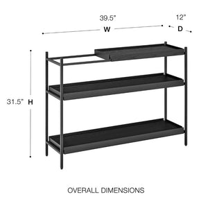 EuroStyle Kumla Three Tier Shelving Unit with Matte Steel Frame and Oak Veneer for Modern Spaces Complete Unit 31130BLK-KIT