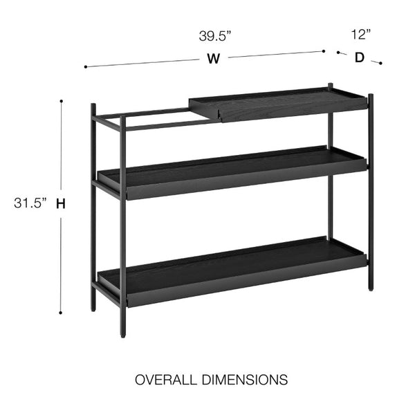EuroStyle Kumla Three Tier Shelving Unit with Matte Steel Frame and Oak Veneer for Modern Spaces Complete Unit 31130BLK-KIT