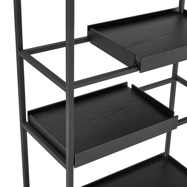 Eurostyle Kumla 26" 6-tier Shelving Unit - Versatile Black Steel Frame & Movable Oak Veneer Shelves, Modern Design Black Powder Coated Steel 31132blk-kit