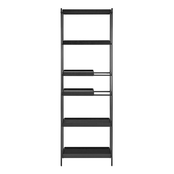 EuroStyle Kumla Six Tier Steel and Oak Veneer Bookcase for Office Living Room Entryway Black - A 31132BLK-KIT