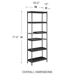 Eurostyle Kumla 26" 6-tier Shelving Unit - Versatile Black Steel Frame & Movable Oak Veneer Shelves, Modern Design Black Powder Coated Steel 31132blk-kit