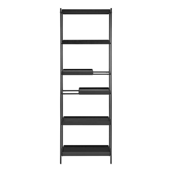 EuroStyle Kumla Six Tier Steel and Oak Veneer Bookcase for Office Living Room Entryway Black - A 31132BLK-KIT