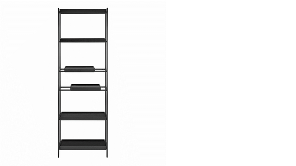 EuroStyle Kumla Six Tier Steel and Oak Veneer Bookcase for Office Living Room Entryway Black - A 31132BLK-KIT
