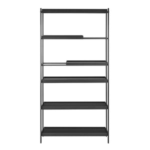 EuroStyle Kumla Six Tier Steel and Oak Veneer Shelving Unit with Adjustable Matte Black Frame Complete Set 31134BLK-KIT