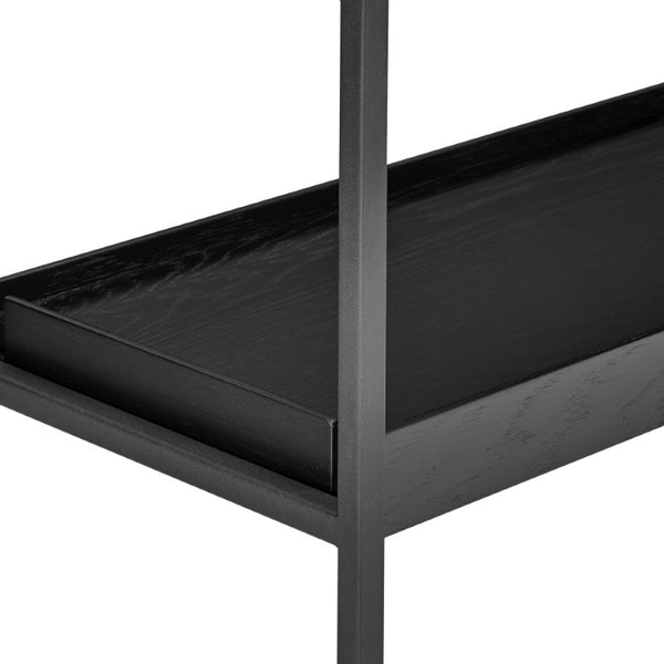 EuroStyle Kumla Six Tier Steel and Oak Veneer Shelving Unit with Adjustable Matte Black Frame Complete Set 31134BLK-KIT