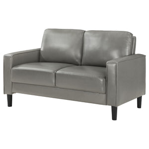 English Elm Farallone Faux Leather Upholstered Track Arm Loveseat with Tapered Legs, Sleek Contemporary Design and Comfort Grey B062P299957