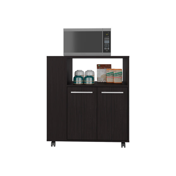 English Elm Bethesda Kitchen Cart Black - Engineered Wood Mobile Storage with Open Shelf & Double-Door Cabinet, Durable Finish B092P286118