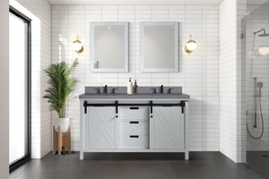 English Elm White Double Bath Vanity With Grey Quartz Countertop, Soft-Close Features & 24” Mirrors Included B2731S00854-GIGA
