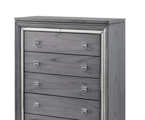 English Elm Contemporary Chic Five-Drawer Chest with Chrome Legs, High-Gloss Coating, Smooth Modern Design Light Gray 42 L x 21 W x 58 H B2741P368144