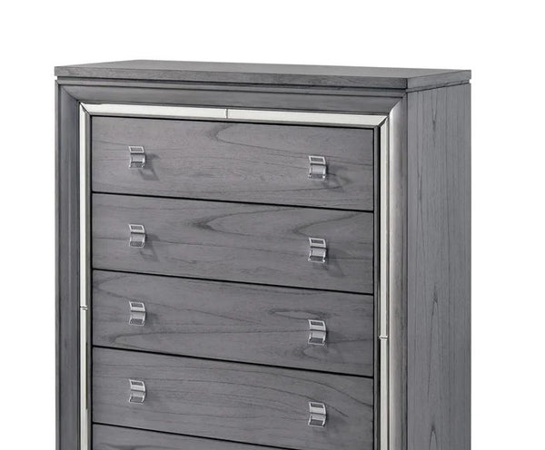 English Elm Contemporary Chic Five-Drawer Chest with Chrome Legs, High-Gloss Coating, Smooth Modern Design Light Gray 42 L x 21 W x 58 H B2741P368144