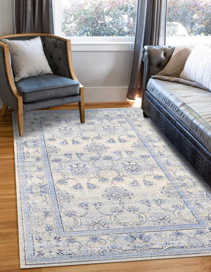 Unique Loom Ivory Blue 4' 1" X 6' 1" La Jolla Rug - Stylish, Durable, And Serene Addition For Any Room Decor Ivory,Blue  3123757-unique-loom
