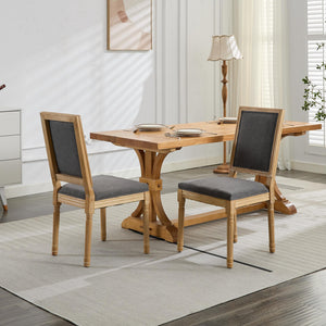 English Elm French Louis Dining Chair Set of 2 with Carved Solid Wood Frame, Square Backrest, Cushioned Comfort Gray W1143P325858