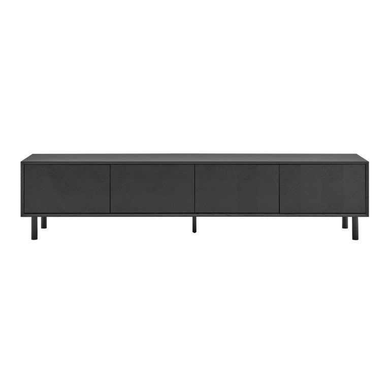 EuroStyle Kayla Ash Veneer Media Stand with Fishbone Doors for Contemporary Living Rooms Black 31152-BLK