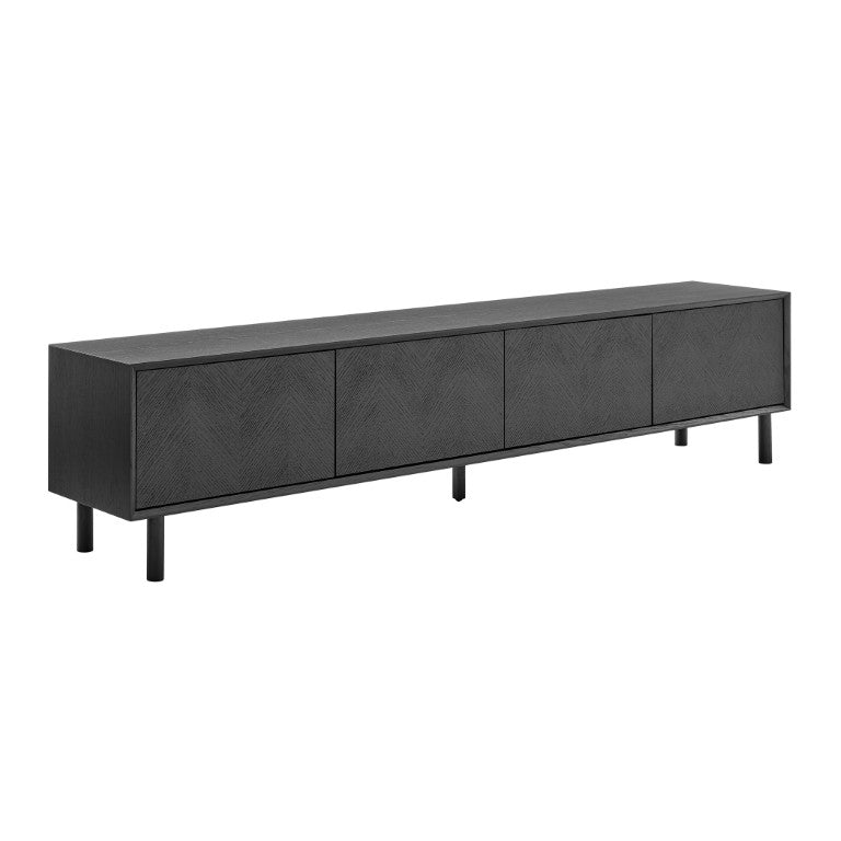 EuroStyle Kayla Ash Veneer Media Stand with Fishbone Doors for Contemporary Living Rooms Black 31152-BLK